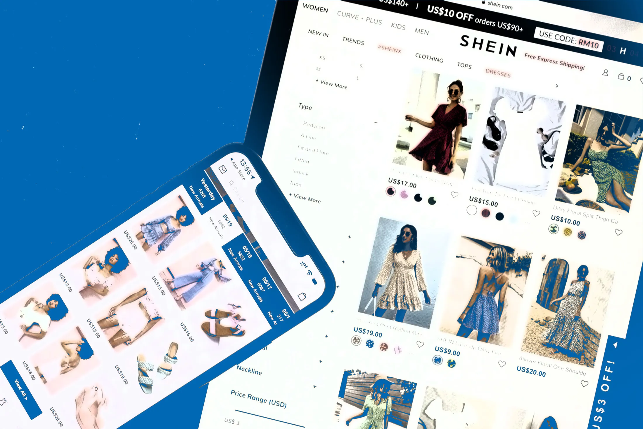 The Shein app and website.