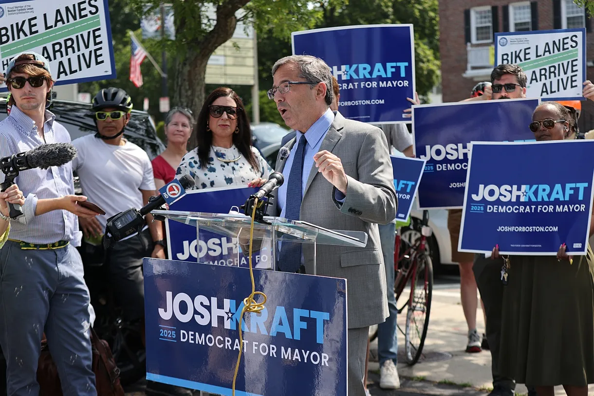 Mayoral candidate Josh Kraft speaks at a press conference in Boston&nbsp;on June 2.