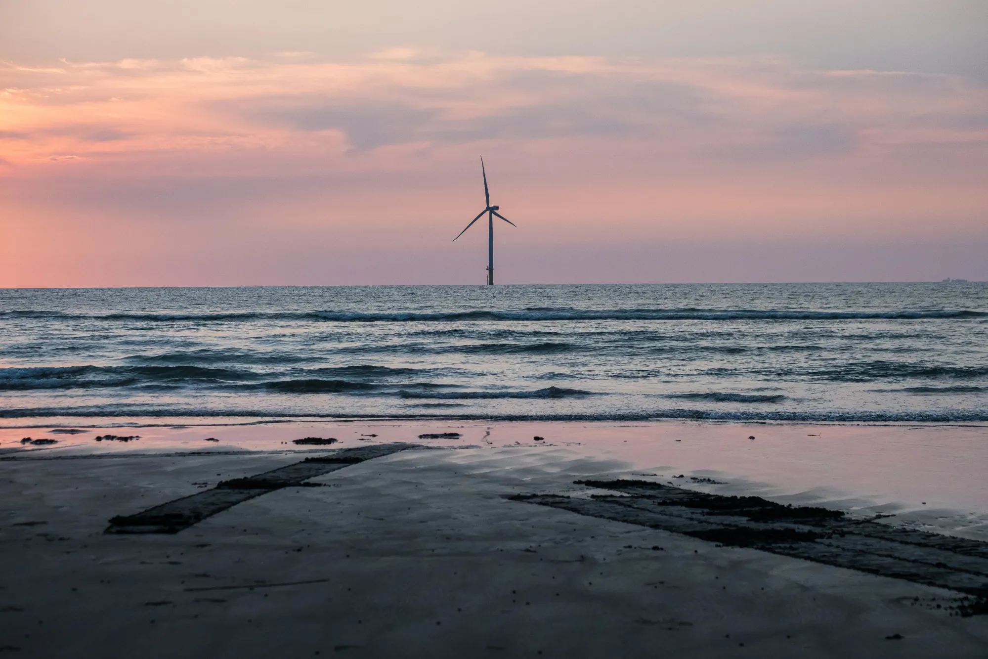 An offshore wind turbine&nbsp;stands in the Taiwan Strait off the coast of Miaoli County, Taiwan.