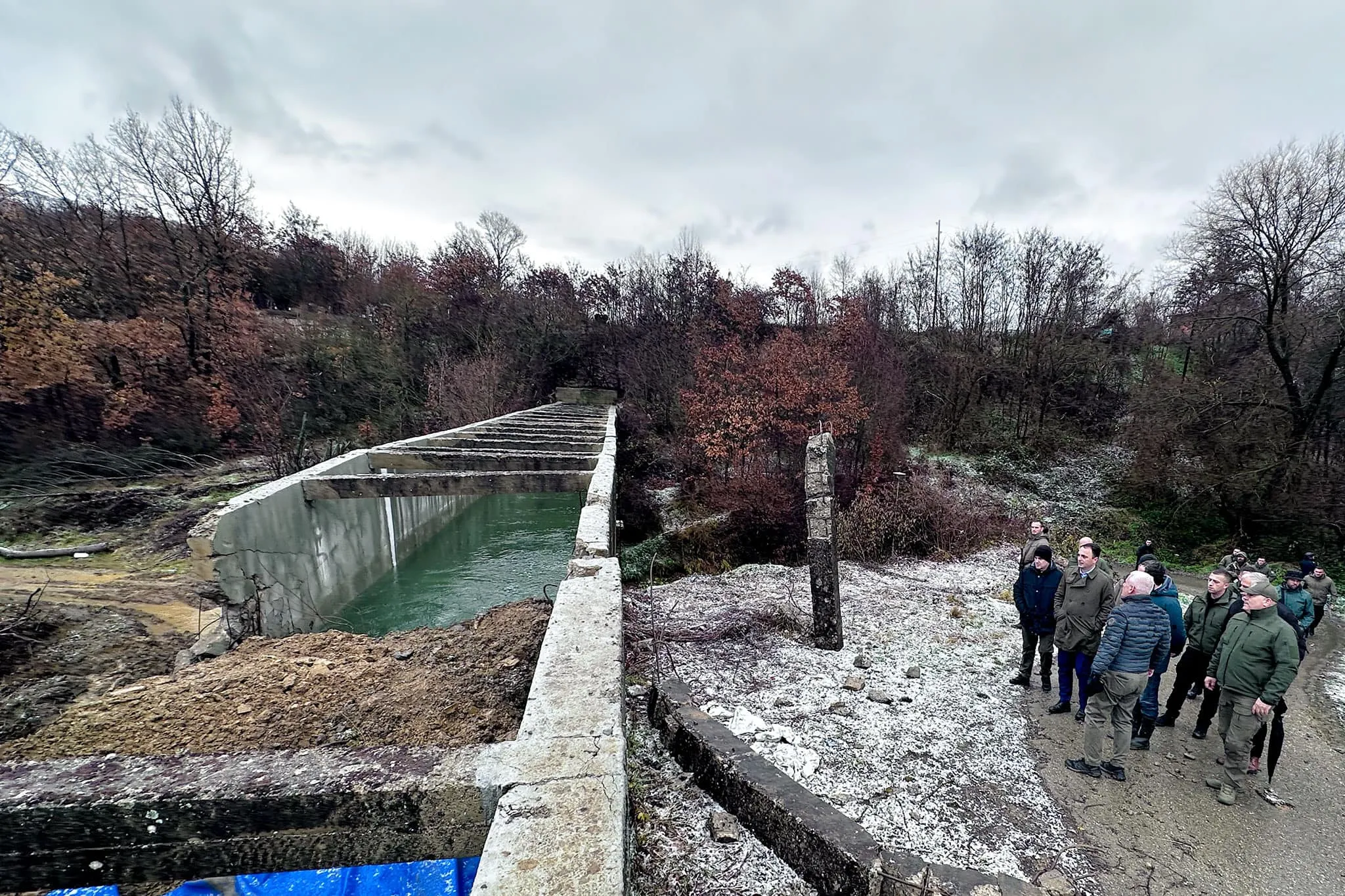 Albin Kurti visits the site of the damage, on Nov. 30.