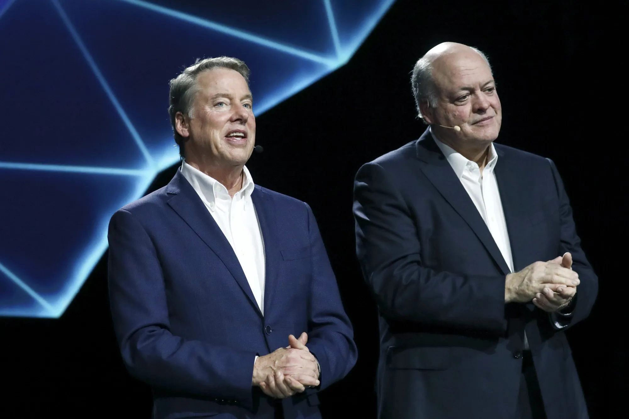 Bill Ford, left, with Jim Hackett.