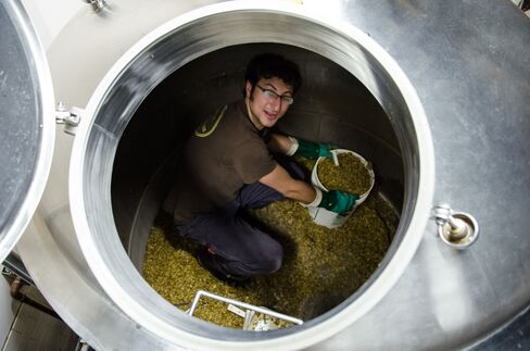 Alex Ganum at work in his brewery.