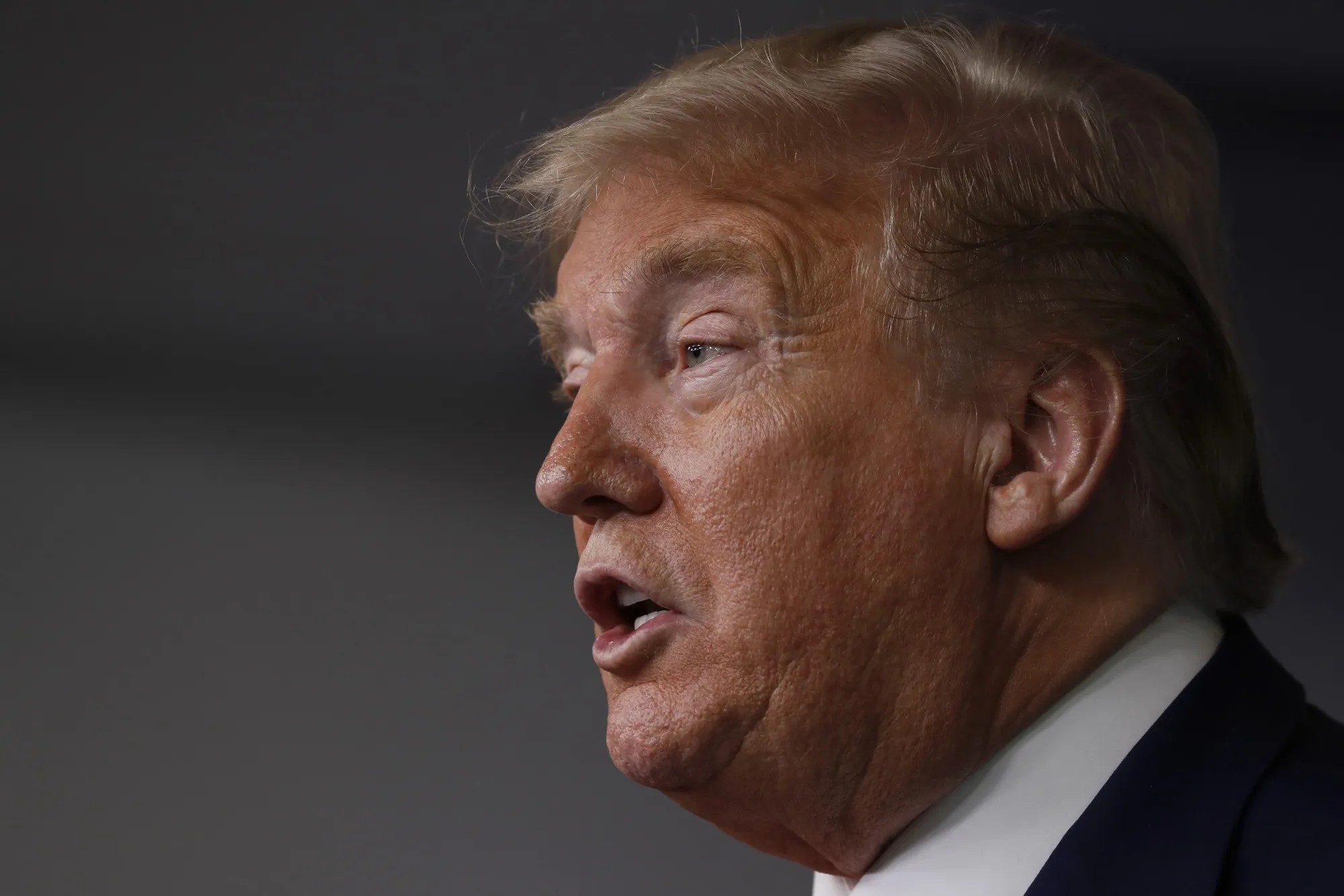 Donald Trump speaks during a news conference at the White House on April 20.