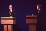 Vice-Presidential candidates Sen. Lloyd Bentsen (left) and Sen. Dan Quayle facing off in their 1988 debate