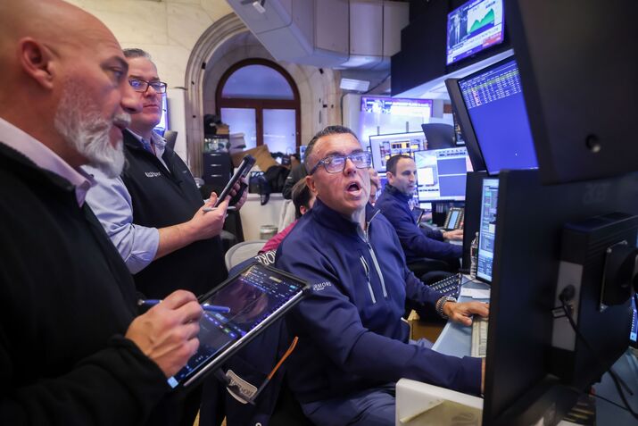 Traders On The Floor Of The New York Stock Exchange As Stocks Hit By Software Selloff