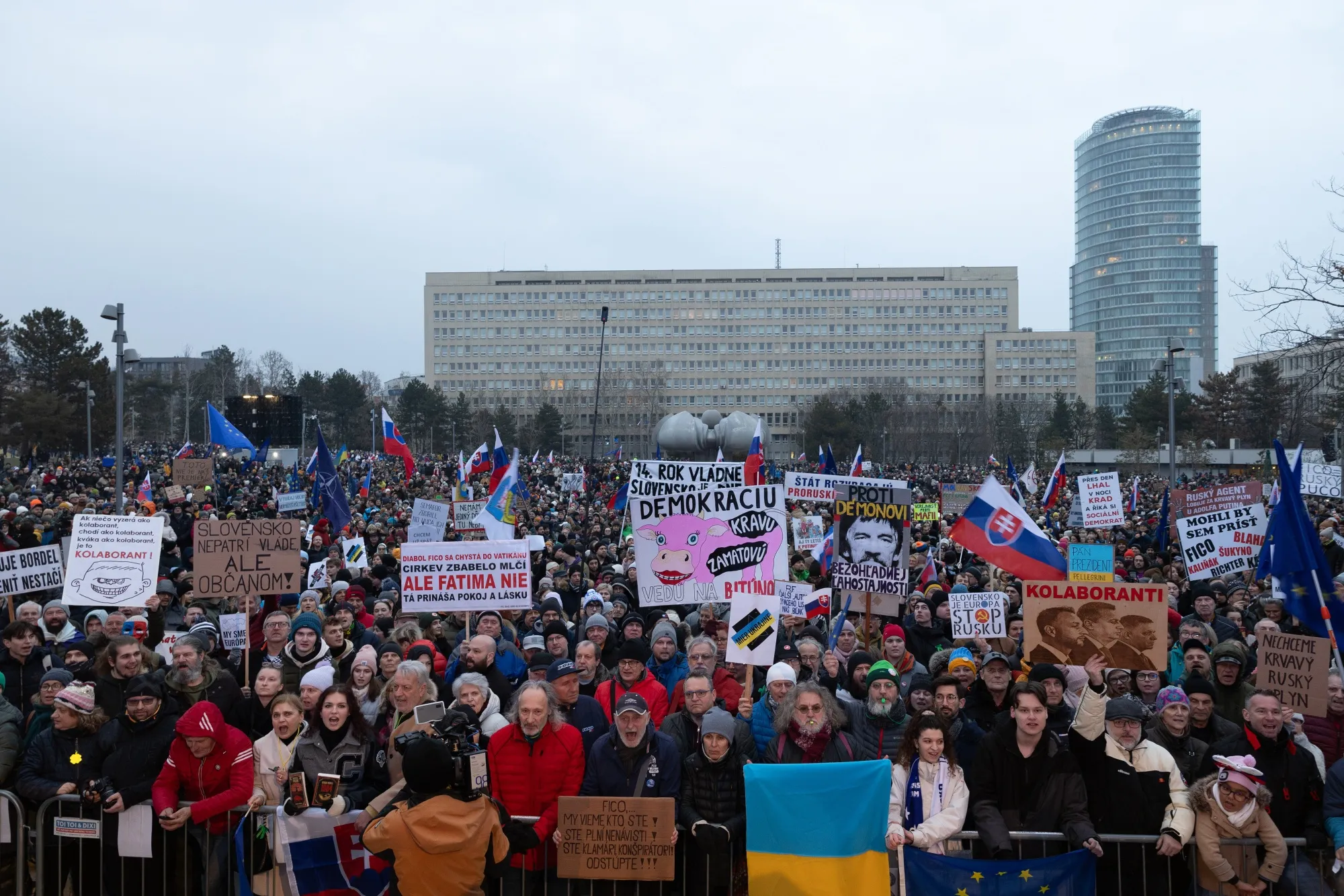 Anti-government demonstrators in Bratislava, Slovakia, on Feb. 7, 2025.