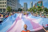 A giant Trans Flag at&nbsp;the Queer Liberation March.&nbsp;(Photo by Erik McGregor/LightRocket via Getty Images)