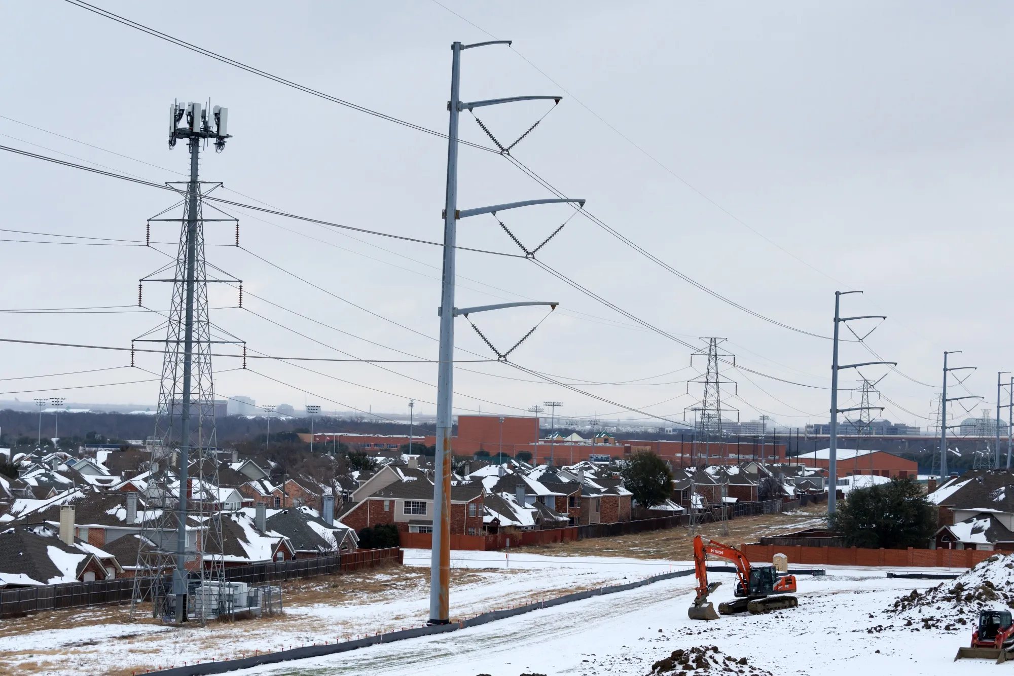 Power lines during a winter storm in Irving, Texas, on Jan. 25.