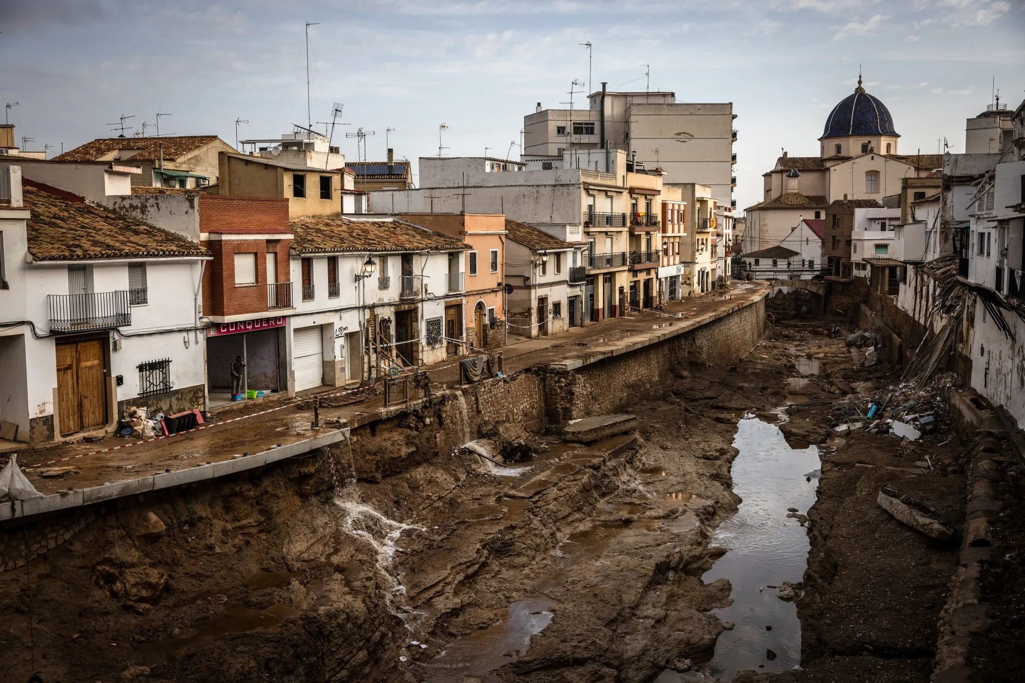Residential homes and buildings damaged by flash floods in Chiva, on Nov. 5.