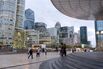 City workers in the La Defense business district of Paris.