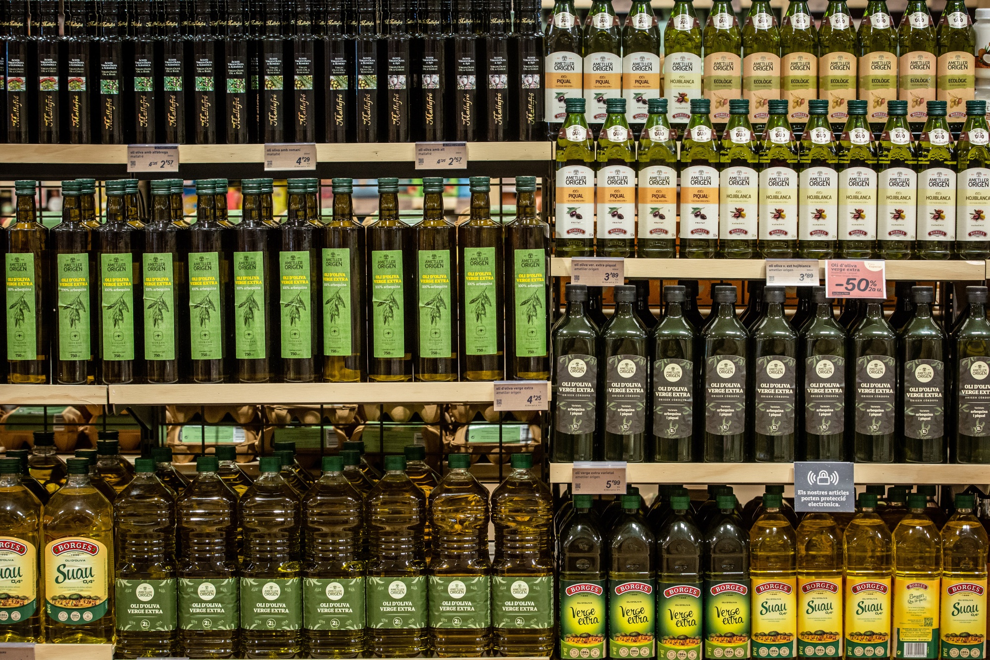 Various olive oils on sale in Tarragona, Spain.