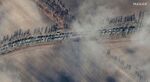 A Maxar high-resolution satellite shows a close-up view of a Russian military convoy northeast of Ivankiv, Ukraine, on Feb. 27.