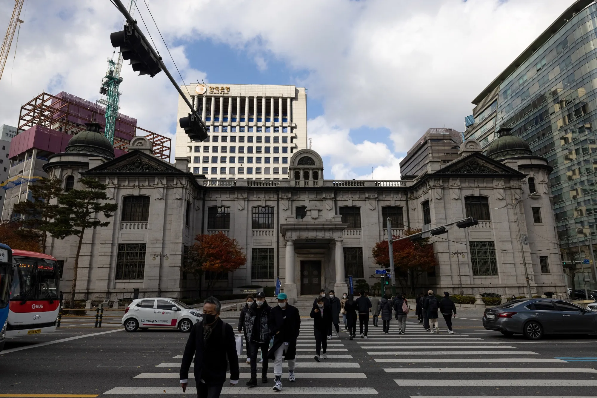 Outside the Bank of Korea headquarters in Seoul.