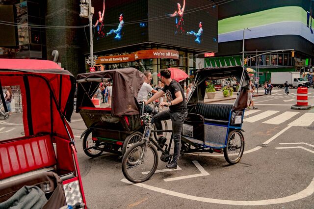 Empty pedicabs in Times Square on September 2, 2021