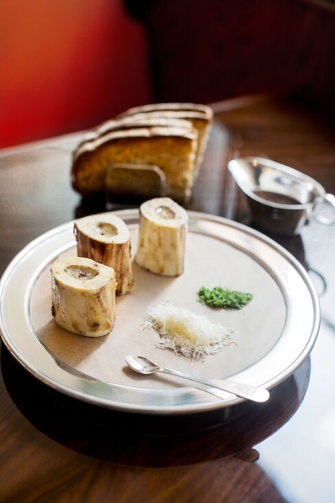 Grilled bones with toasted sour dough and parsley salt.