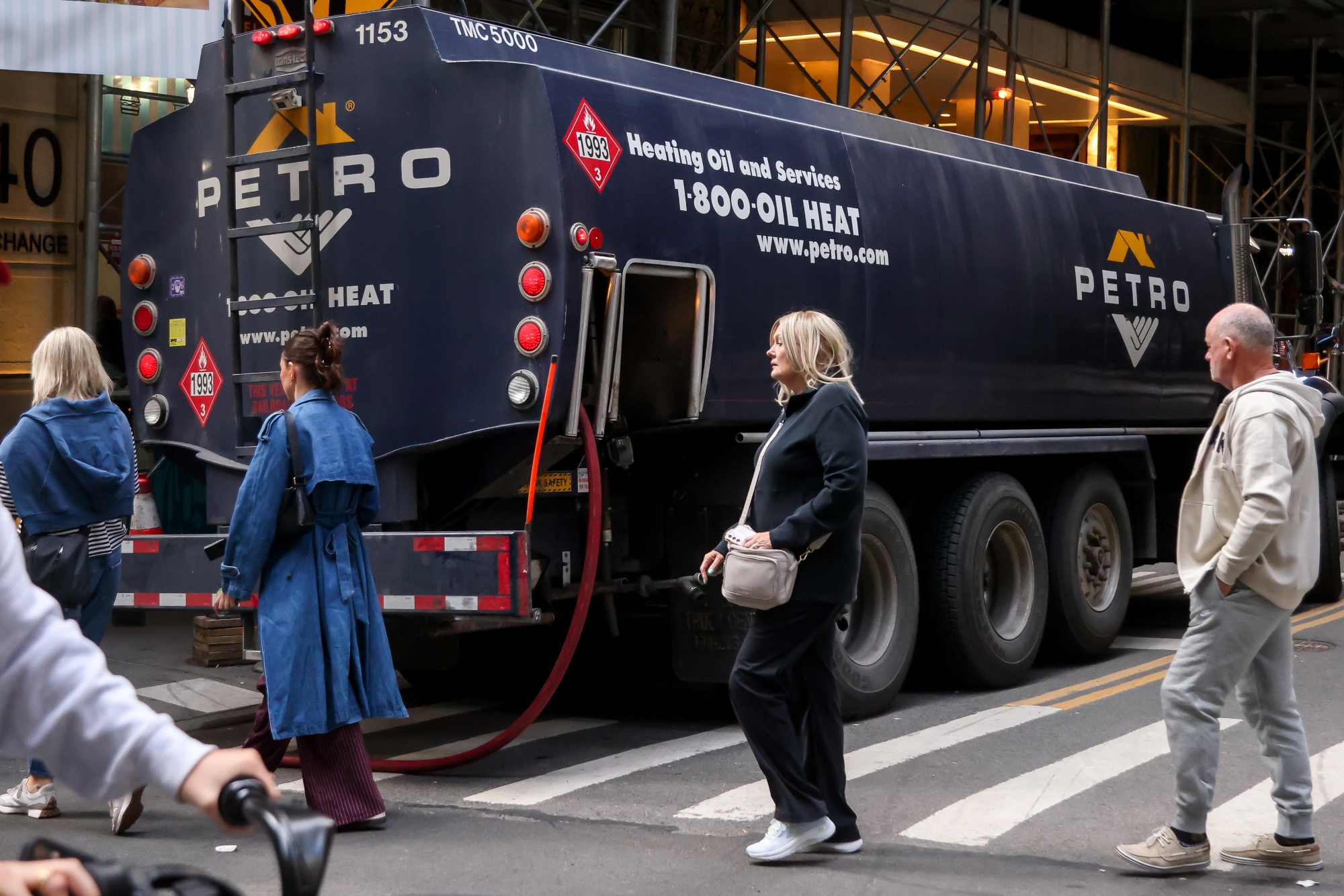A heating oil truck near the New York Stock Exchange (NYSE) in New York, US, on Monday, March 30, 2026. US equities fell Monday afternoon, extending a war-triggered selloff that spurred the longest weekly losing streak since 2022 amid fears of escalation after more American troops arrived in Iran.