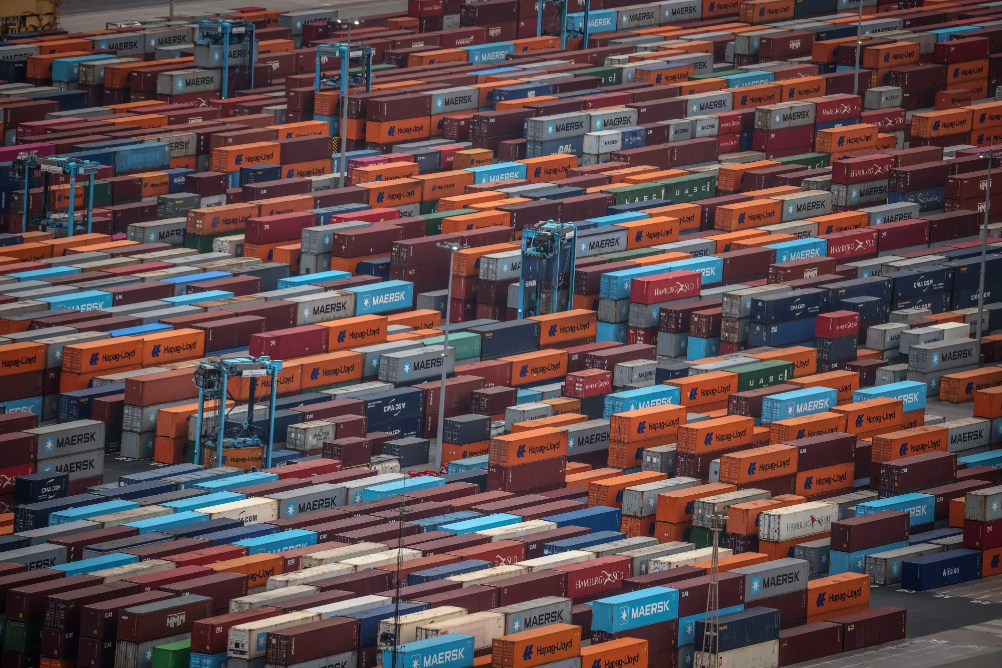 Shipping containers on the dockside at the port of Barcelona, Spain.