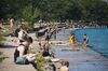 People gather between Montrose Beach and Foster Beach in Chicago, Illinois, on Sept. 5.