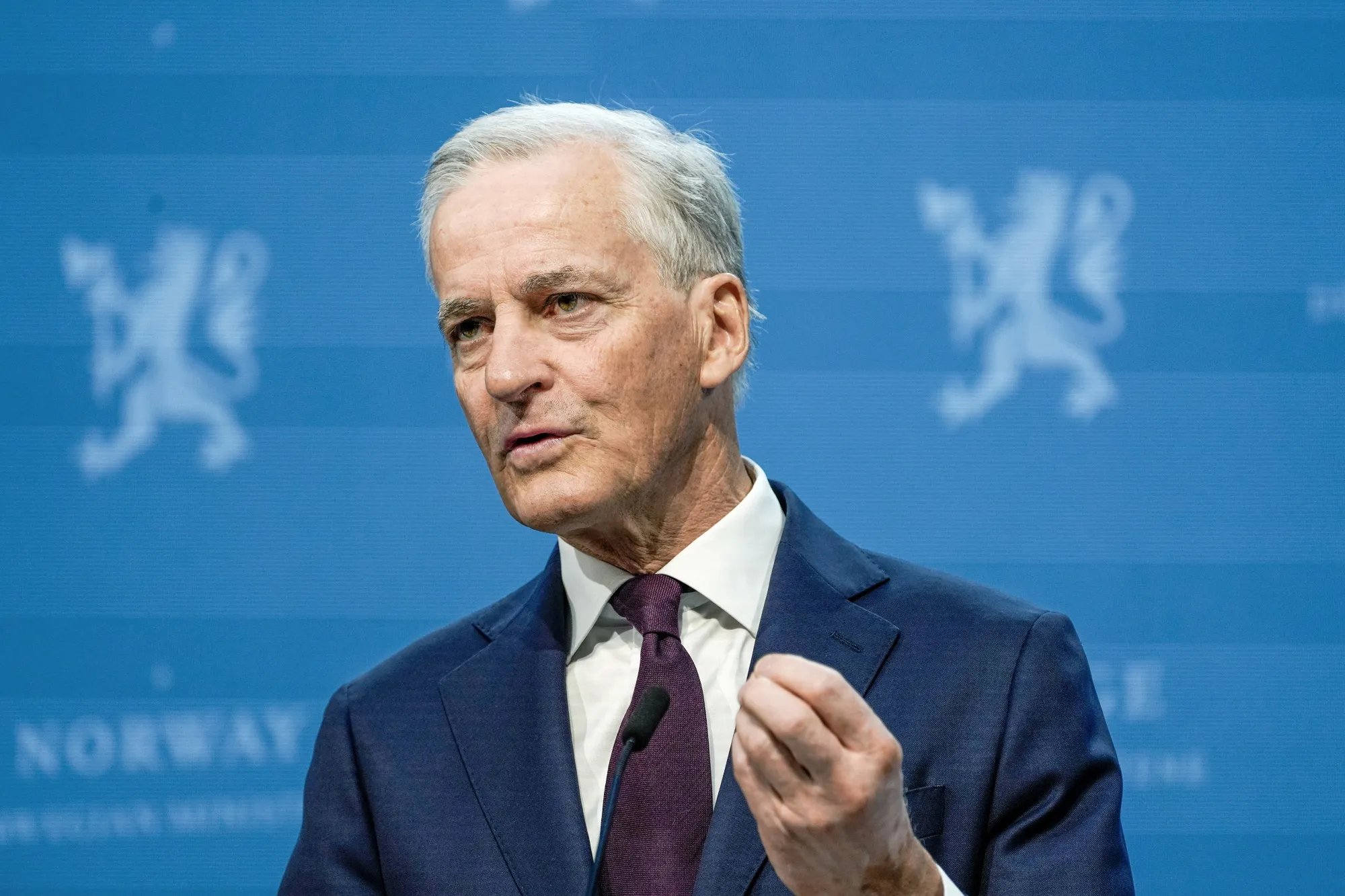 Jonas Gahr Store&nbsp;during a press conference&nbsp;in Oslo, on May 22.