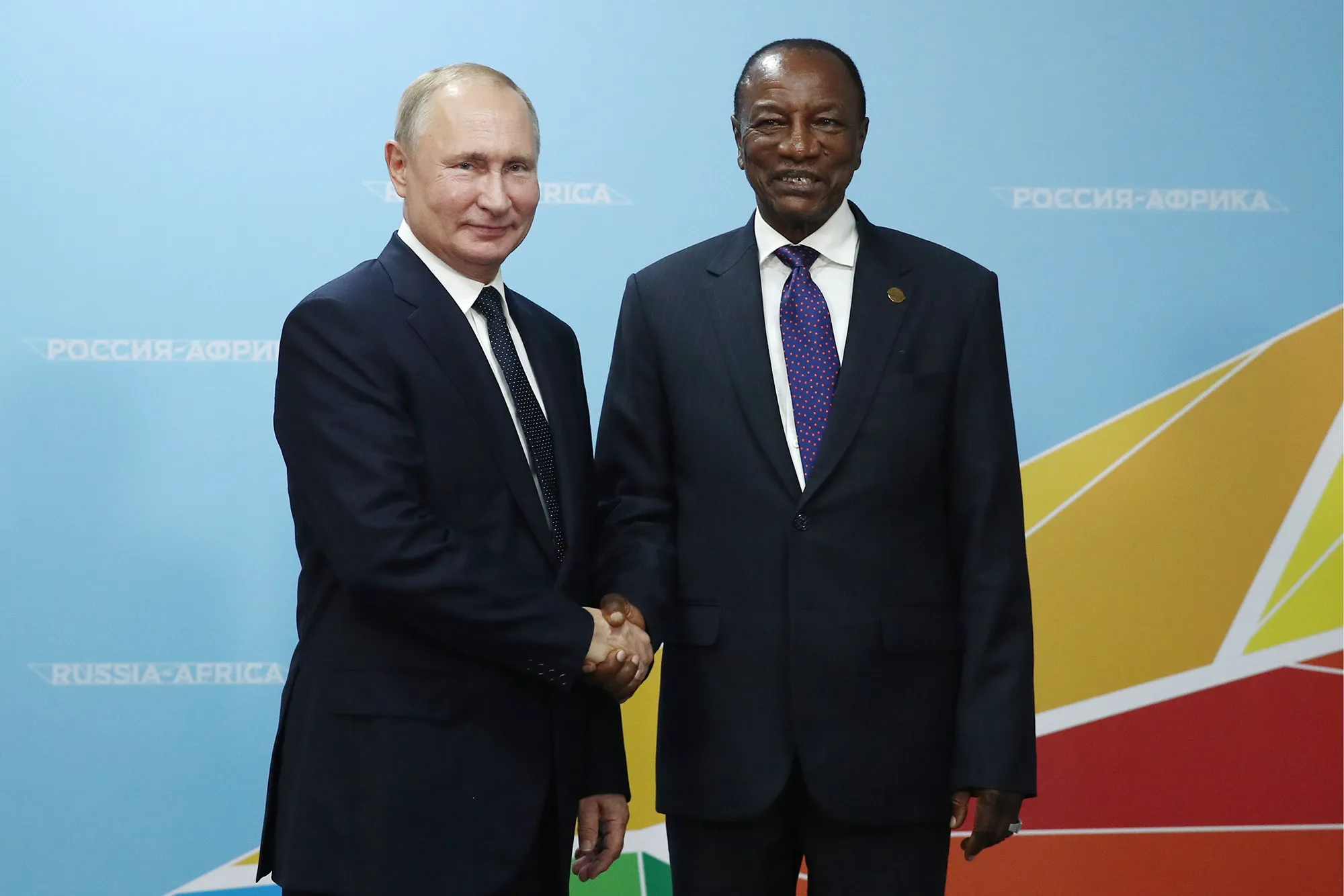 Vladimir Putin and Alpha Conde during a meeting on the sidelines of the 2019 Russia-Africa Summit, on Oct. 24, in Sochi.