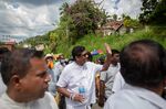 Sajith Premadasa leads a demonstration in Penideniya, Sri Lanka.&nbsp;