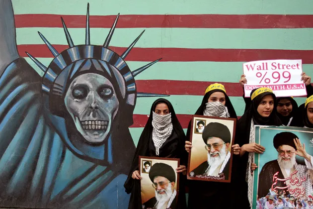 Iranian protesters in front of the old U.S. Embassy in Tehran