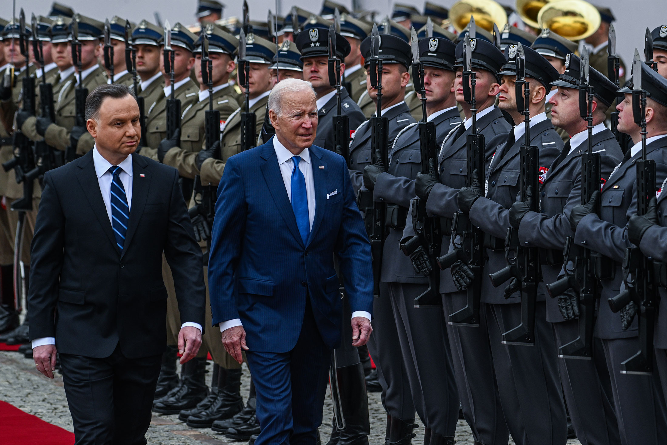 Joe Biden, right, with Polish President&nbsp;Andrzej Duda&nbsp;in Warsaw, Poland on&nbsp;March 26, 2022.