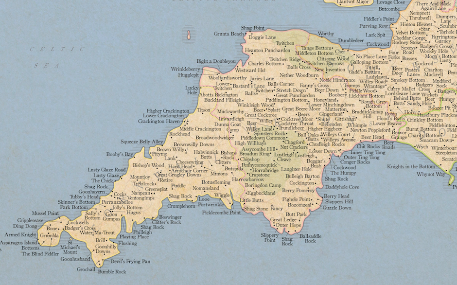 Close-up of Southwest England from ST&G's Classic Map
