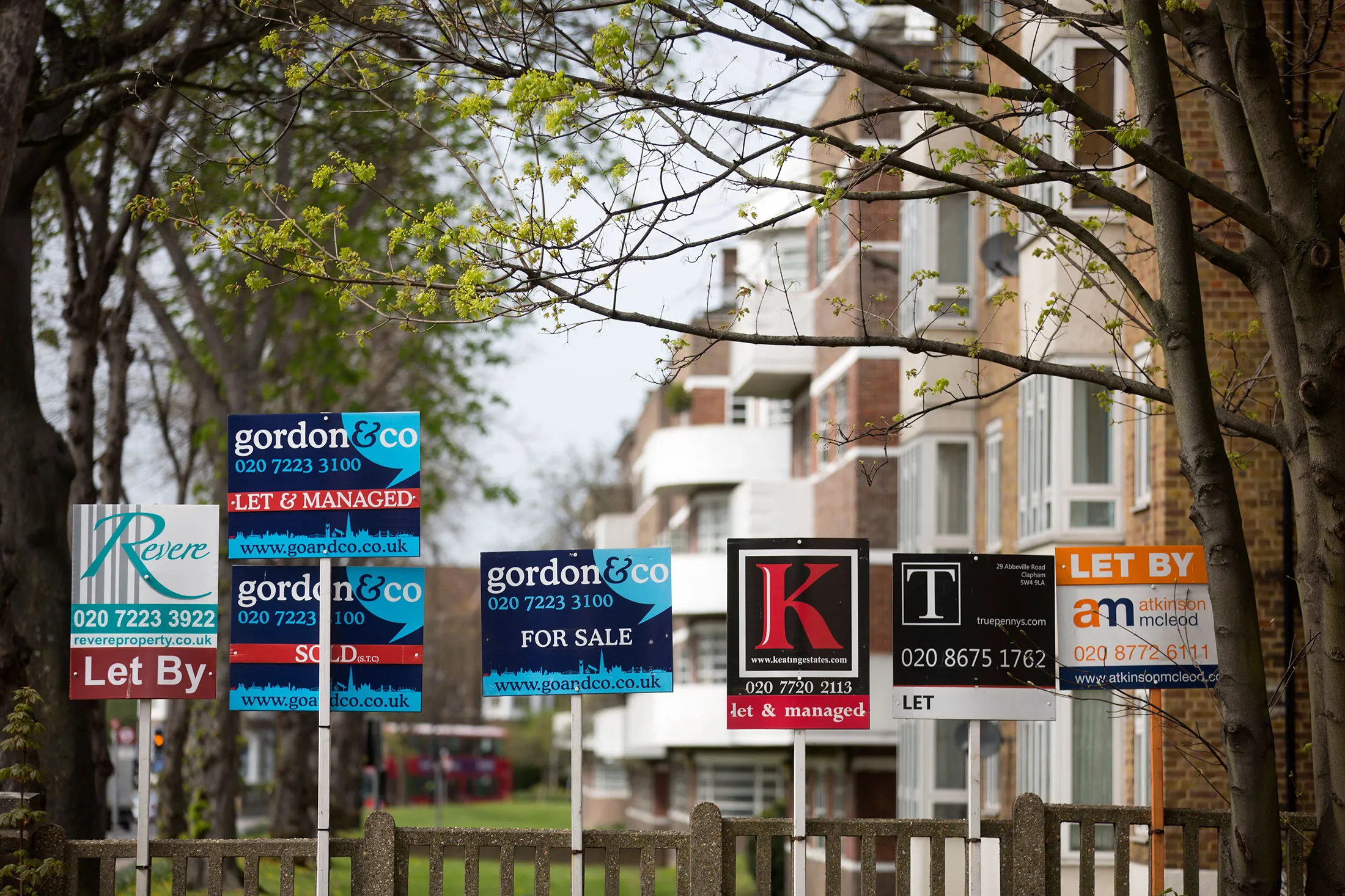 Estate agent's signs&nbsp;in the Clapham district of London.