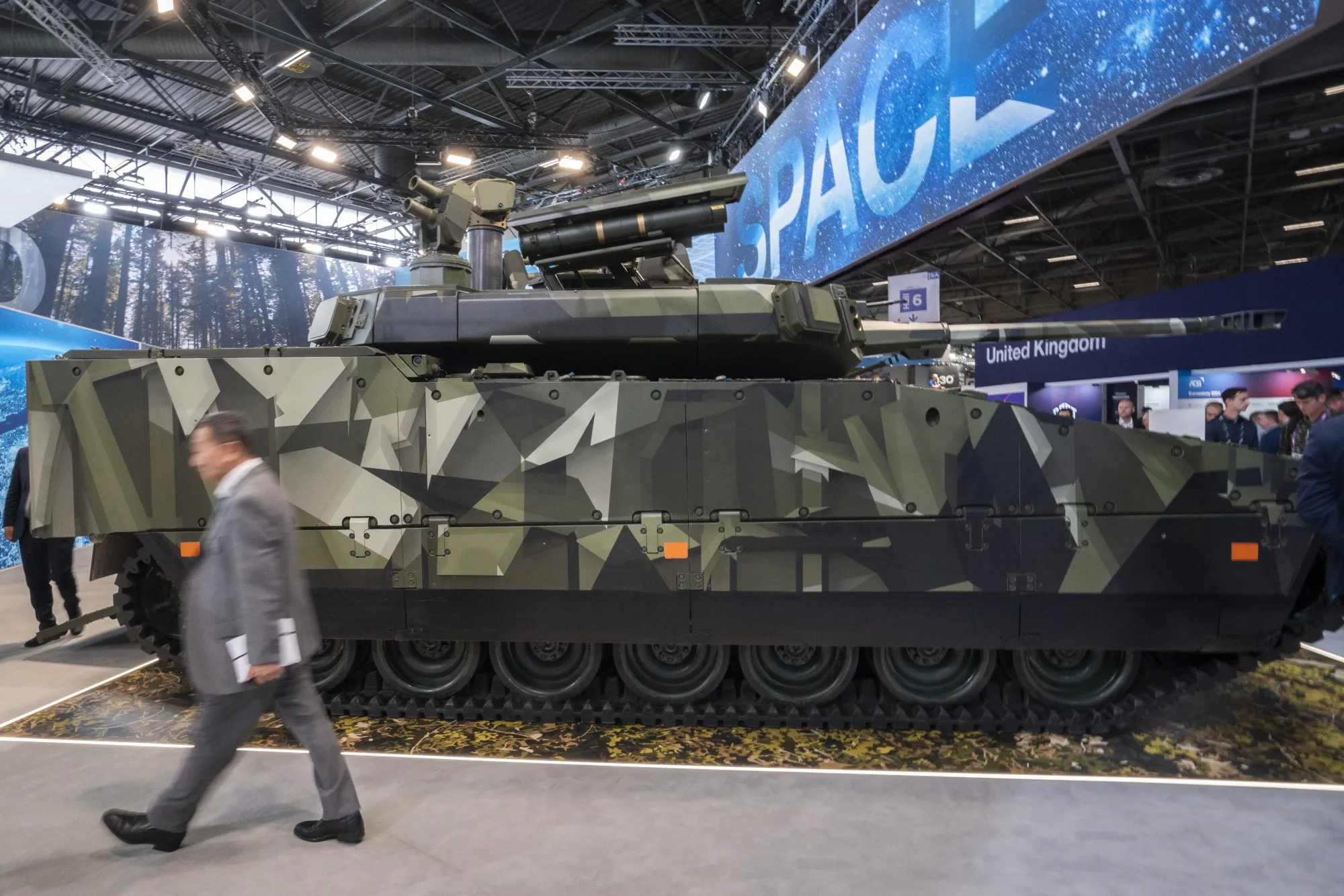A military hardware display on the the BAE Systems Plc stand at the Eurosatory Defense and Security expo in Paris, in June.