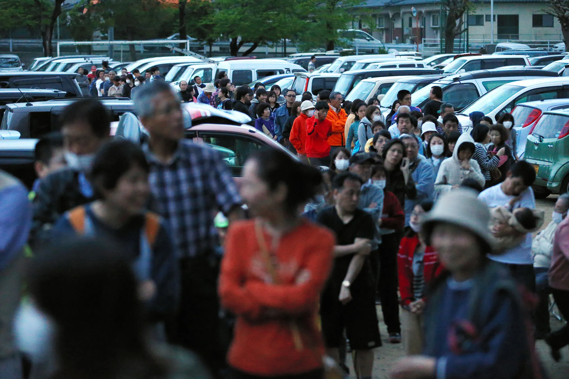 MASHIKI, JAPAN - APRIL 16: (CHINA OUT, SOUTH KOREA OUT) Evacuees queue for food supply at an evacuation center set at Hiroyasu Elementary School on April 16, 2016 in Mashiki, Kumamoto, Japan. The magnitude 7.3 earthquake hit Kyushu, just after the earthquake killed 9, at least 30 new fatalities by this earthquake, total death toll from the series of earthquakes rises to 39.
