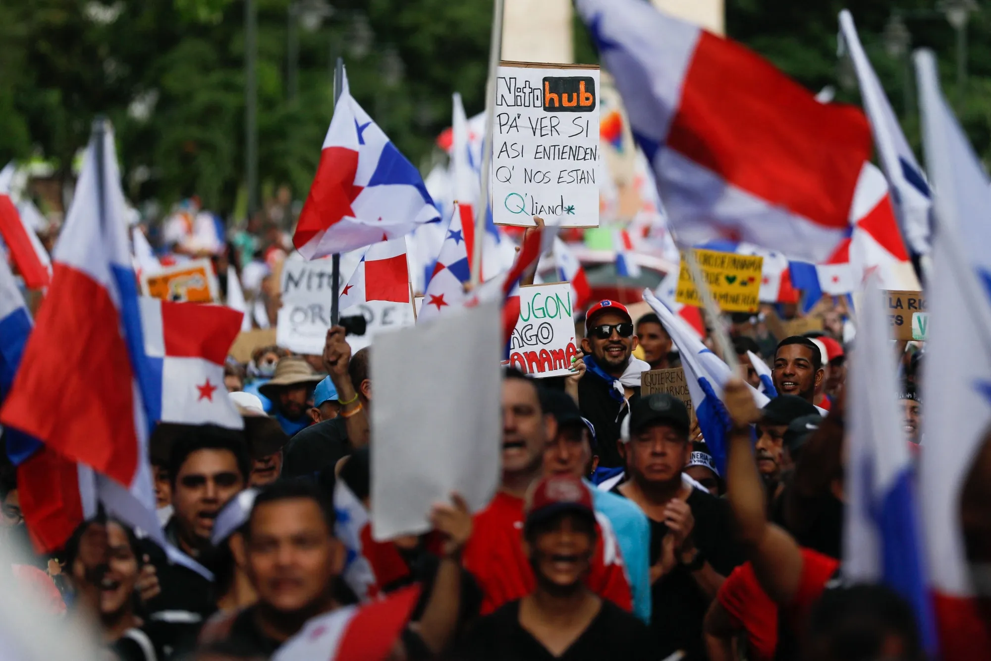 Demonstrators protest against a mining contract between the Government and Canada's First Quantum Minerals, in Panama City on Oct. 30.