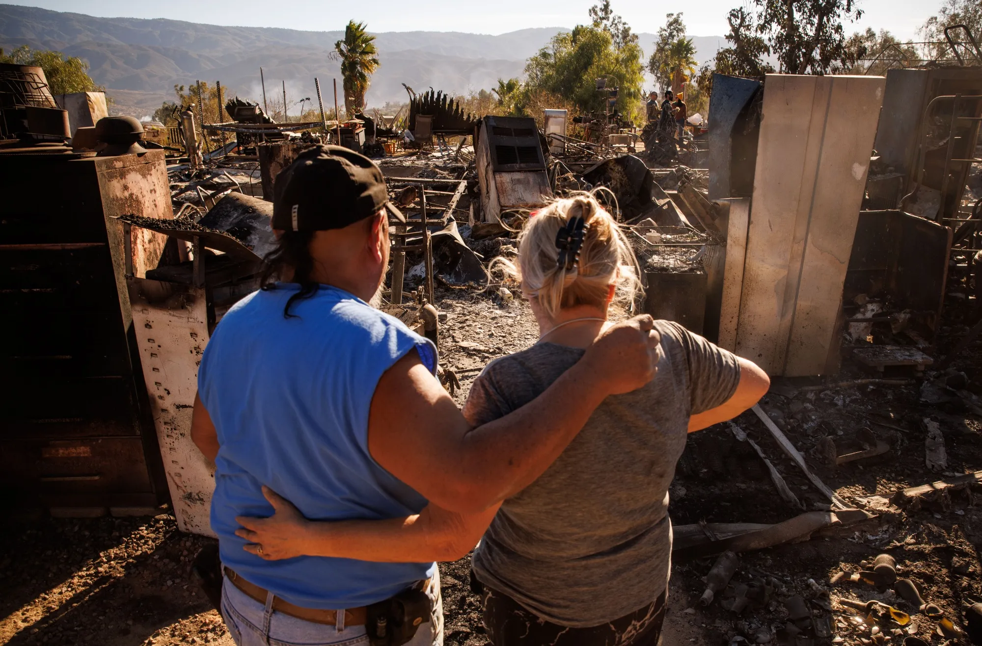 Residents inspect what&nbsp;remains of their home in&nbsp;Aguanga, California, after&nbsp;the Highland Fire, Oct. 31, 2023.&nbsp;