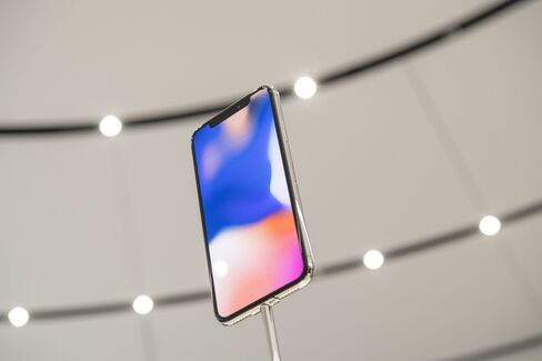 The Apple Inc. iPhone X is displayed during an event at the Steve Jobs Theater in Cupertino, California, U.S., on Tuesday, Sept. 12, 2017.