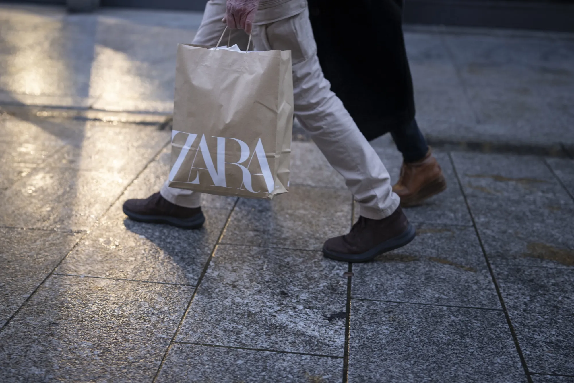 A shopper with a Zara shopping bag in A Coruna, Spain, on March 12.