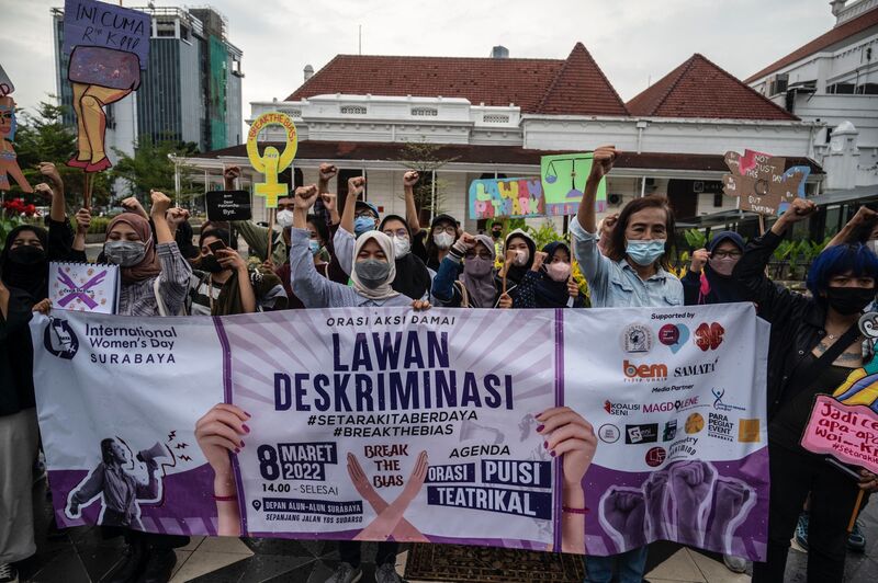 A protest for women's rights on International Women's Day in Surabaya, Indonedia, on March 8.