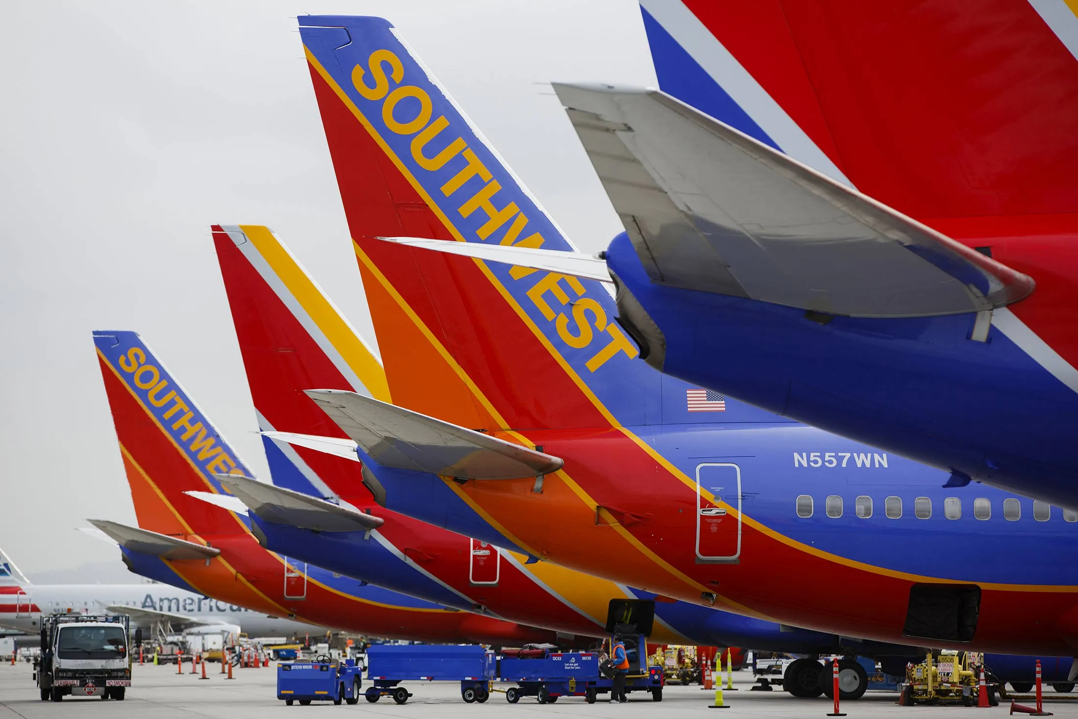 Southwest Airlines Co. Boeing Co. 737 aircraft sit on the tarmac at John Wayne Airport (SNA) in Santa Ana, California, U.S., on Thursday, April 14, 2016.&nbsp;