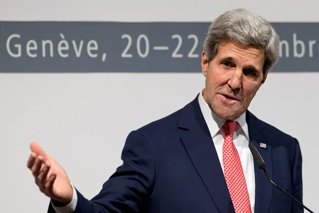 U.S. Secretary of State John Kerry during a news conference at the International Conference Centre in Geneva on Nov. 24
