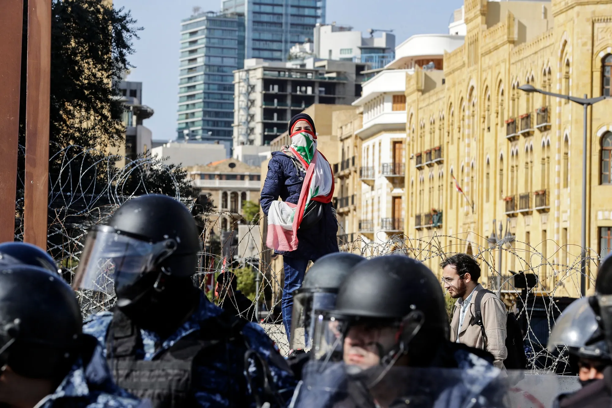 An anti-government protester in central Beirut on Jan. 27.