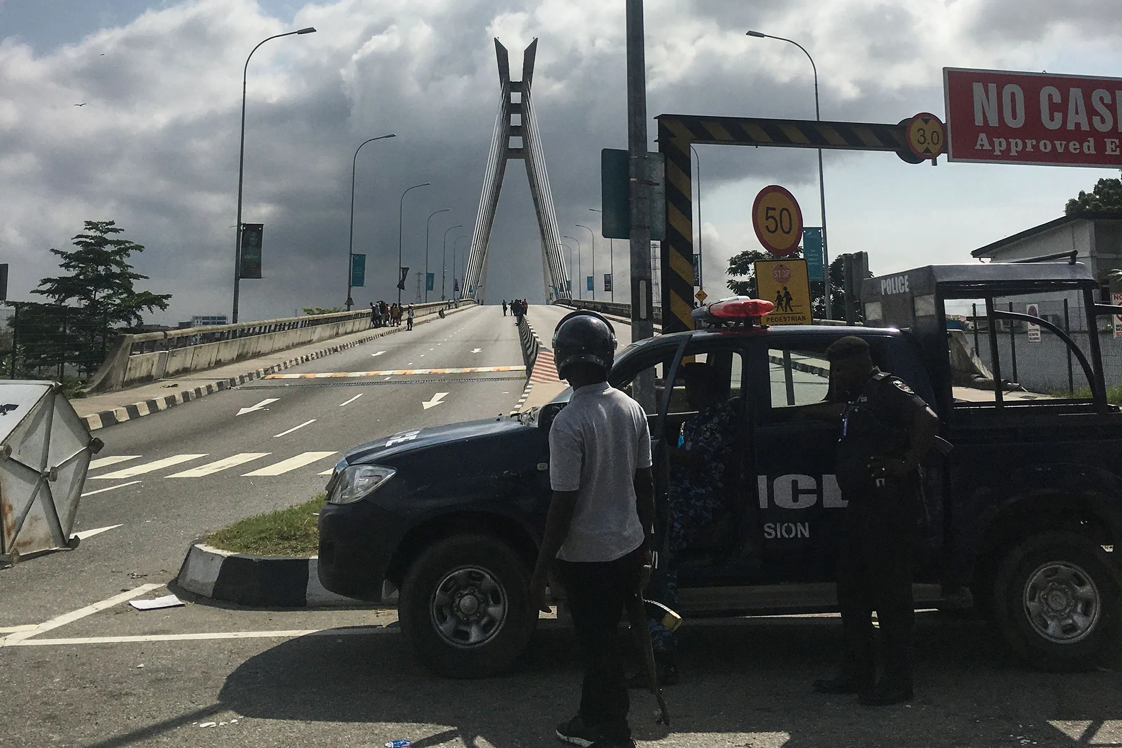 Police blockade at the Lekki-Ikoyi toll gate in Lagos on Oct. 21.