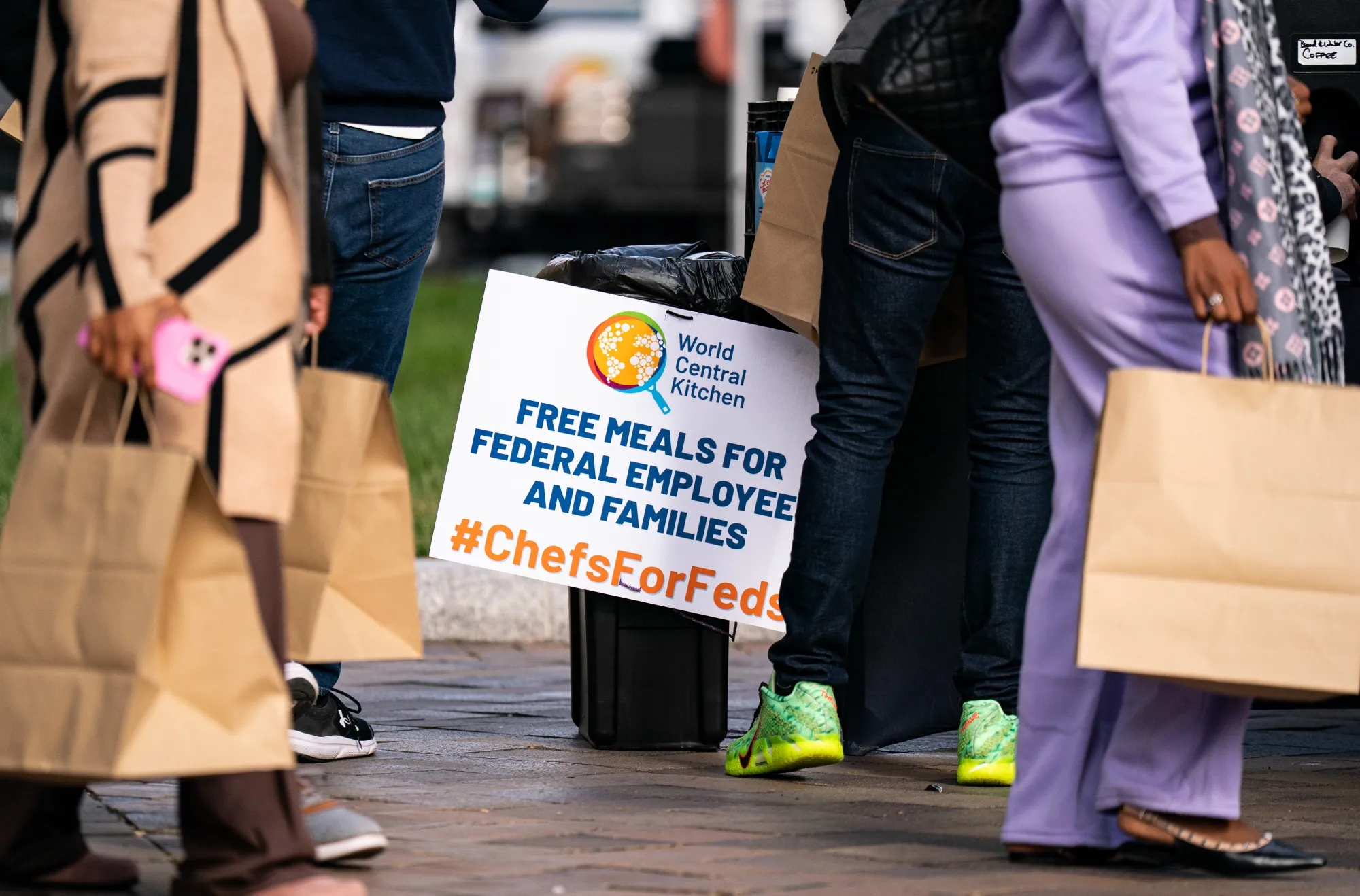 Furloughed federal workers receive free lunch at Jose Andres’ World Central Kitchen in Washington.