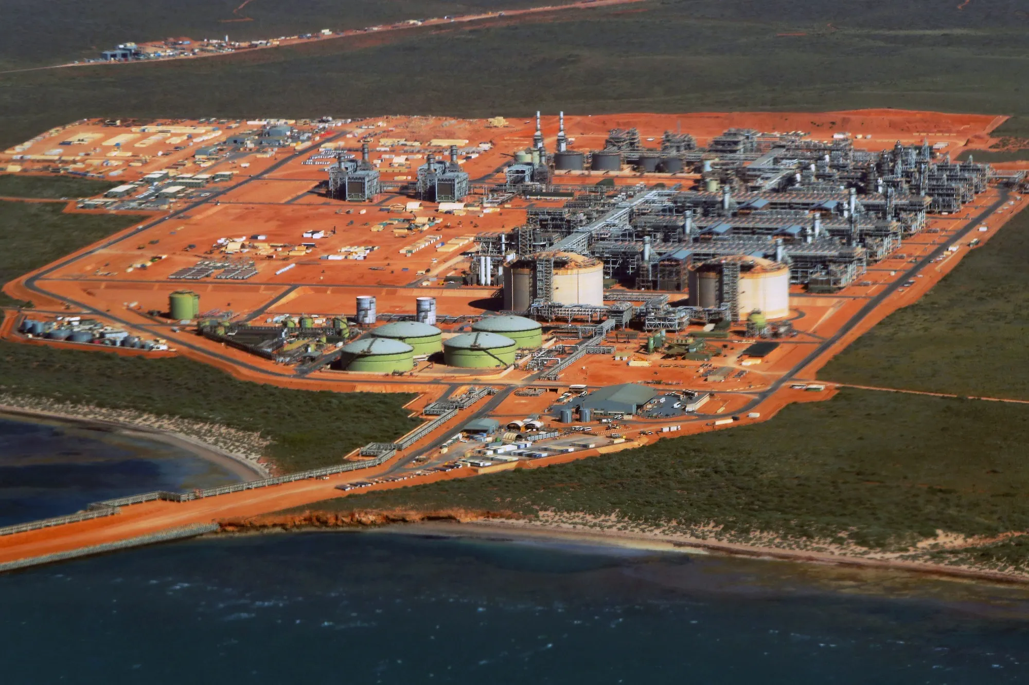 The Gorgon liquefied natural gas (LNG) and carbon capture and storage (CCS) facility, operated by Chevron Corp., at Barrow Island, Australia.