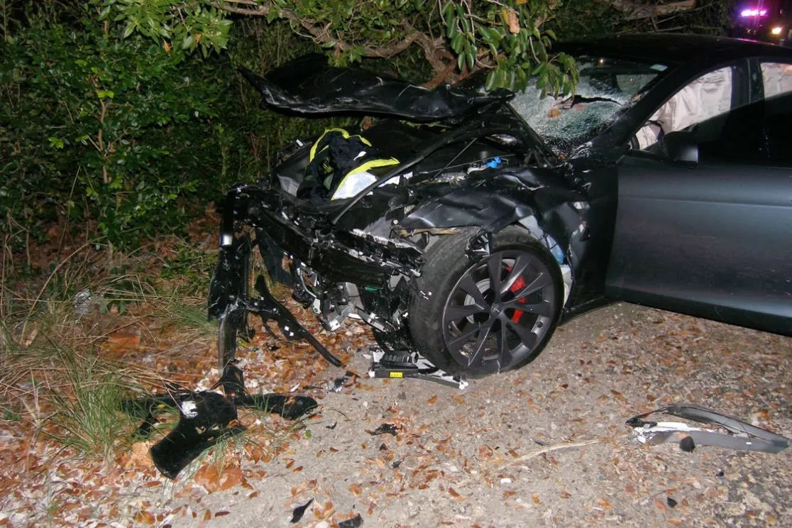 George McGee’s Tesla Model S after the fatal 2019 crash in Florida.