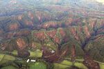 An aerial photo shows landslides that seem to be happened by the earthquake in Atsuma Town, Hokkaido.
