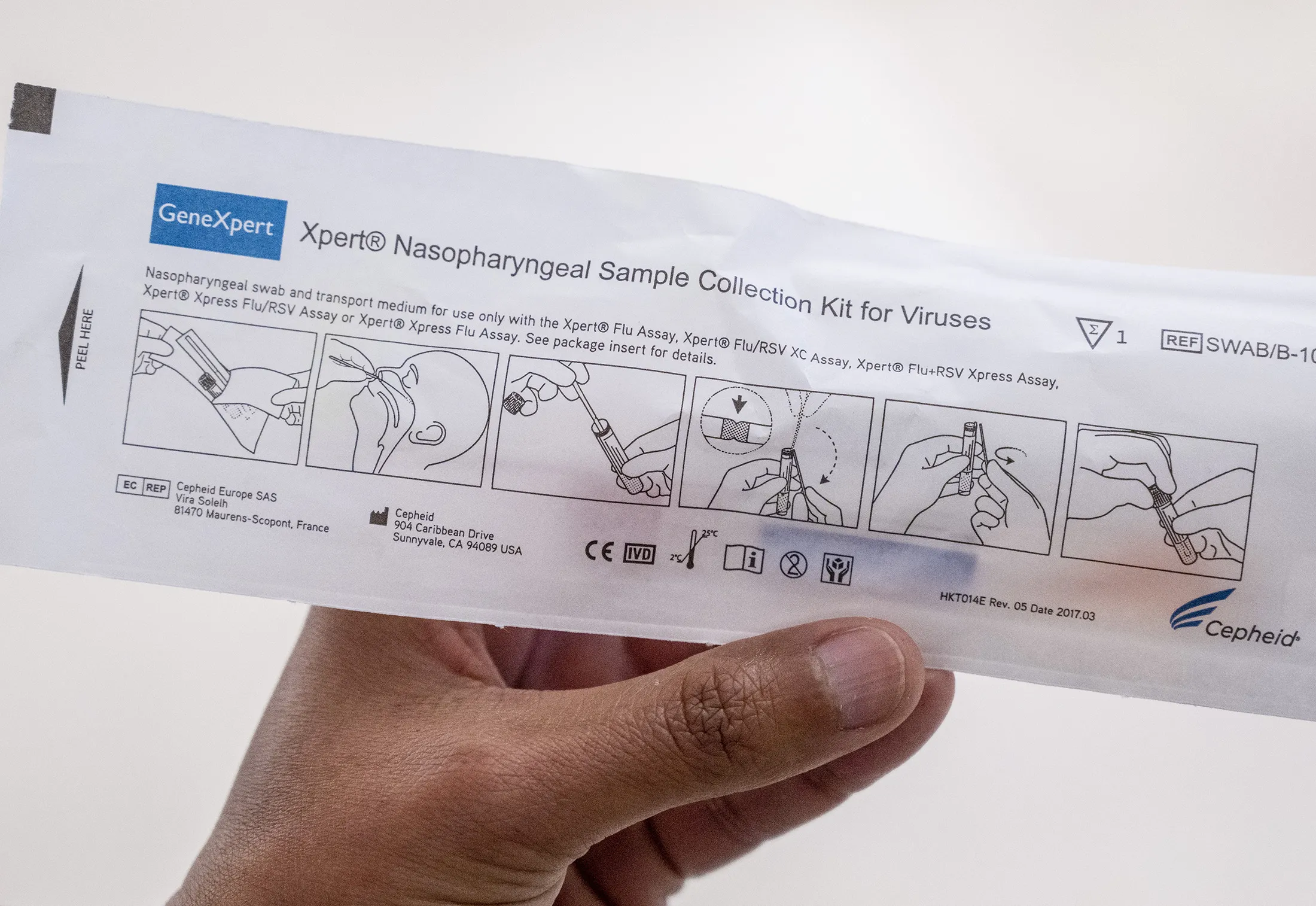 A nasopharyngeal sample collection kit that tests for RSV, Covid-19, and influenza A and B&nbsp;at Providence St. Joseph Hospital in Orange, California, On Nov. 1.