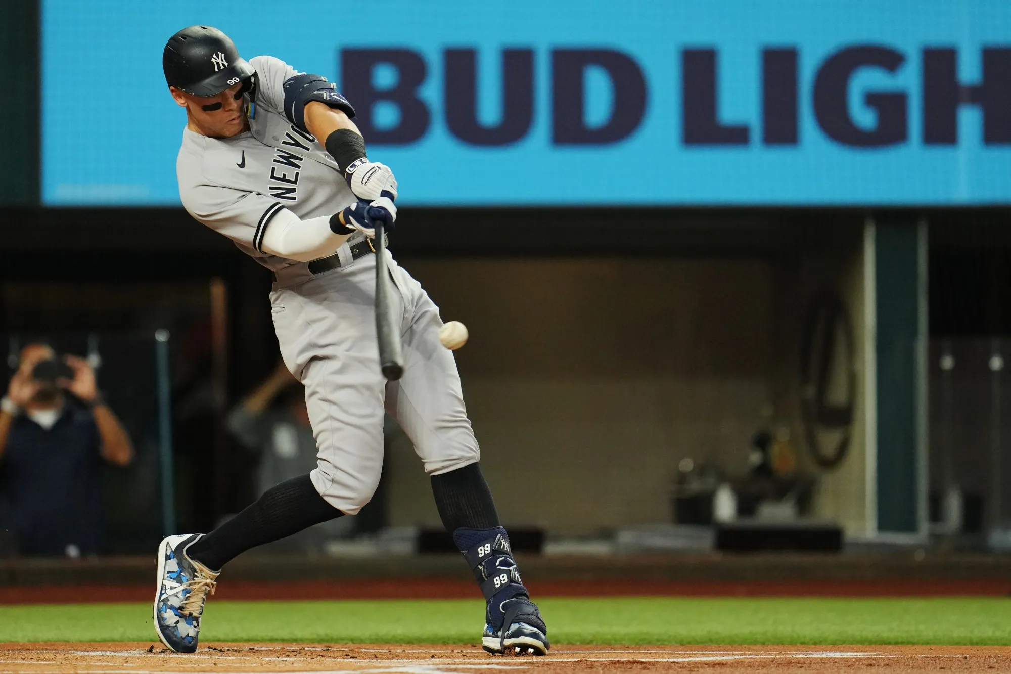 Aaron Judge hits his 62nd home run on October 4 in Arlington, Texas.&nbsp;
