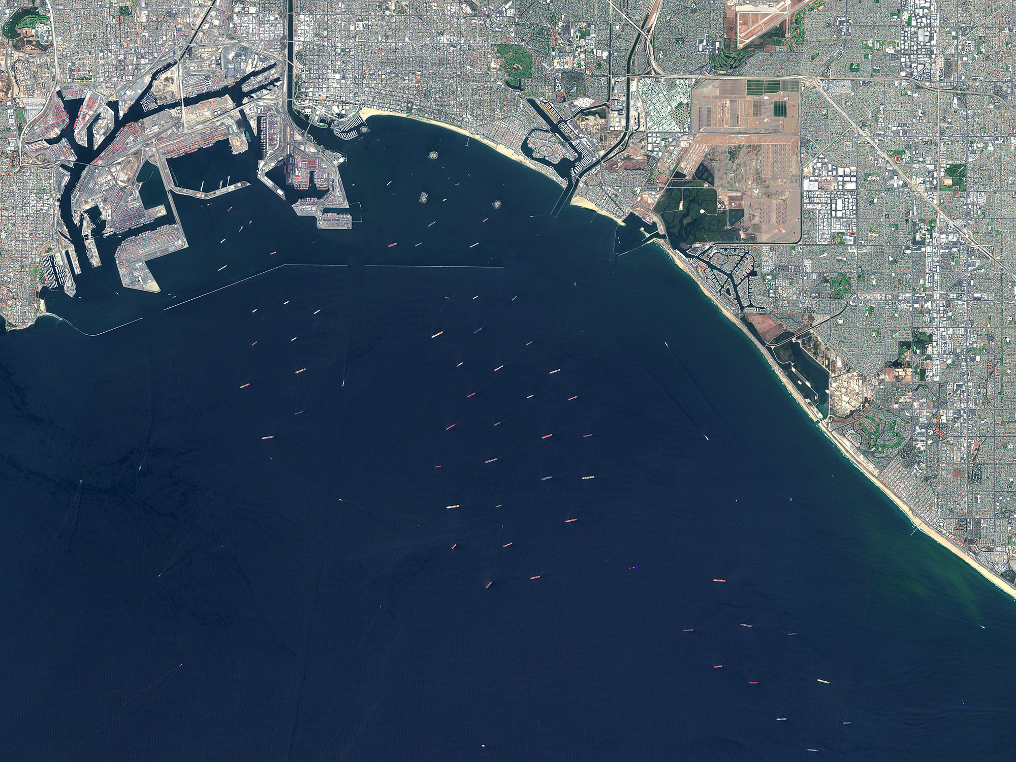 Port congestion at Los Angeles and Long Beach ports, on Aug. 26. 