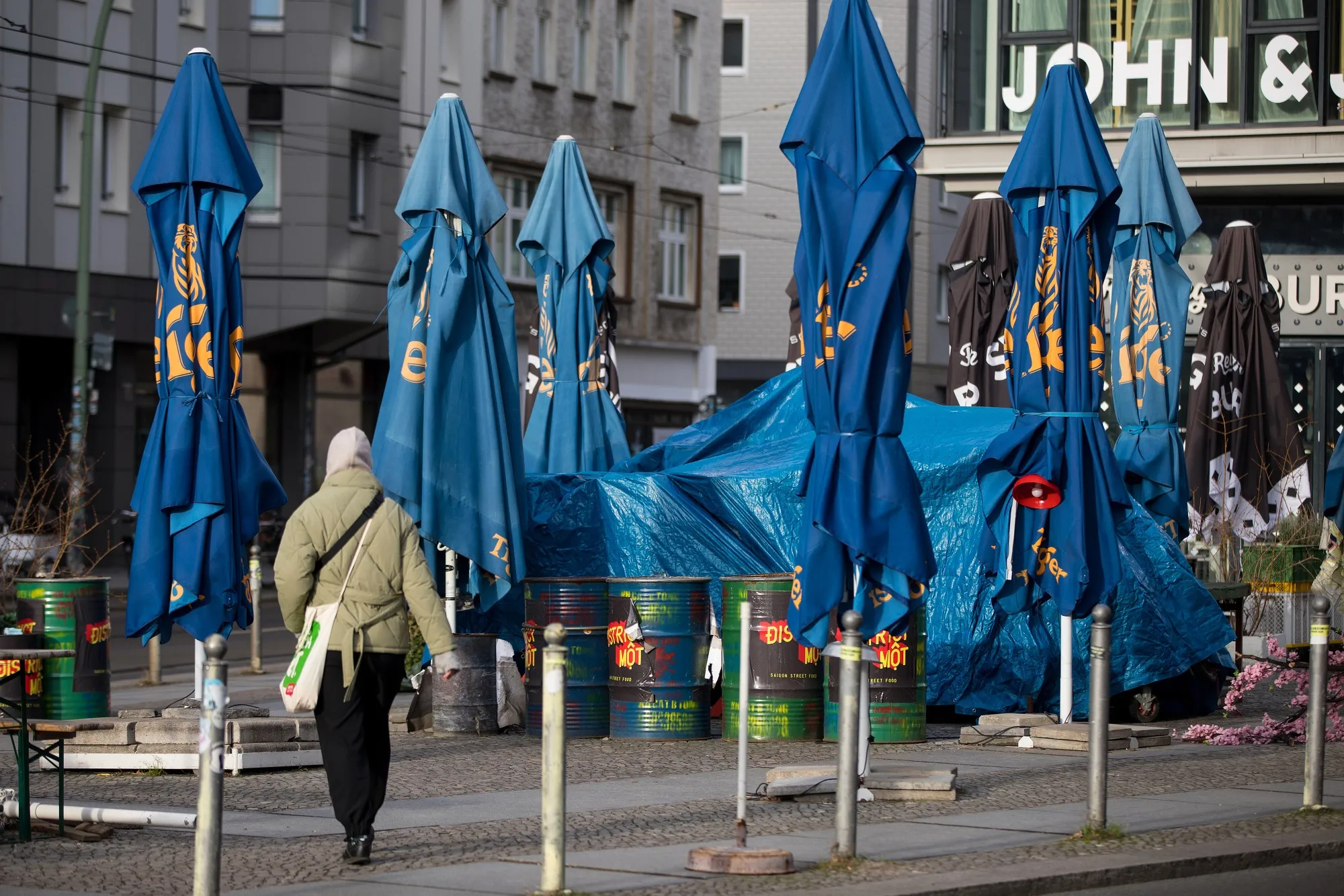 A closed restaurant terrace in central Berlin, in January.