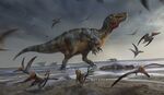 An artist impression issued by University of Southampton of a White Rock spinosaurid. 