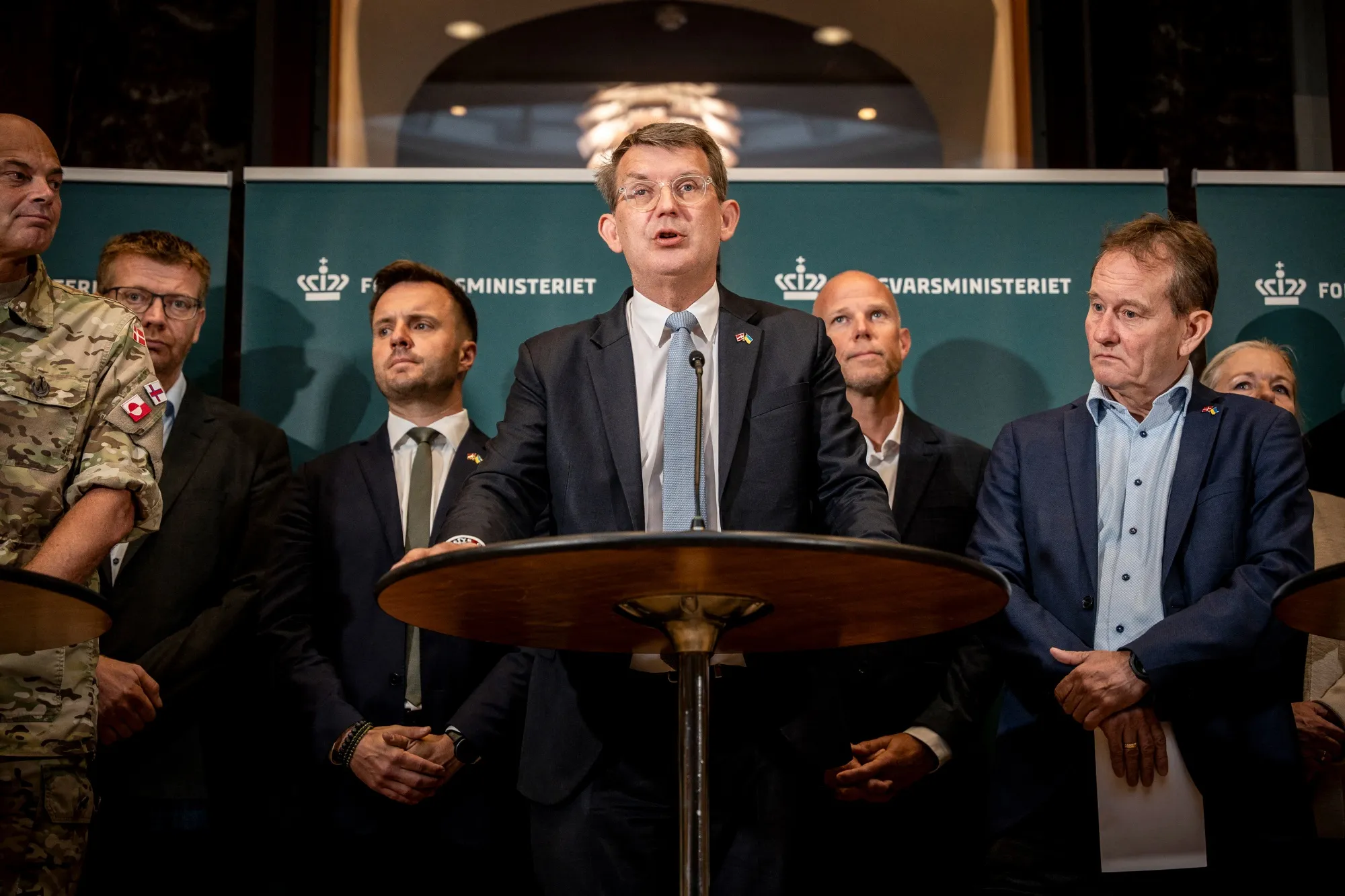 Denmark's Minister of Defense Troels Lund Poulsen during a press conference on the acquisition of ground-based air defense, in Copenhagen, on Sept. 12.